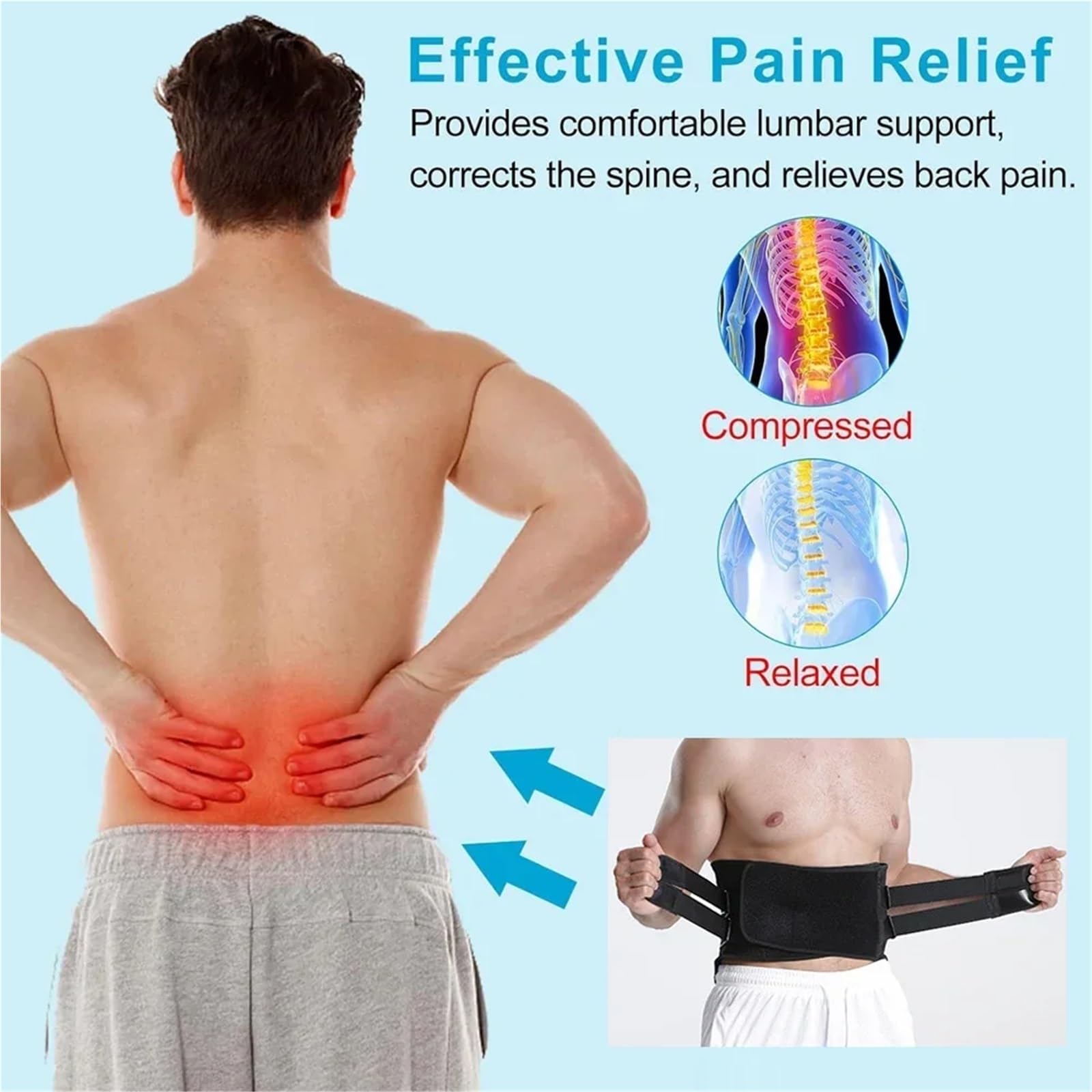 Faja para la Espalda lumbar Soporte de espalda for el dolor lumbar | Cinturón de soporte lumbar de descompresión(Black,XXL)