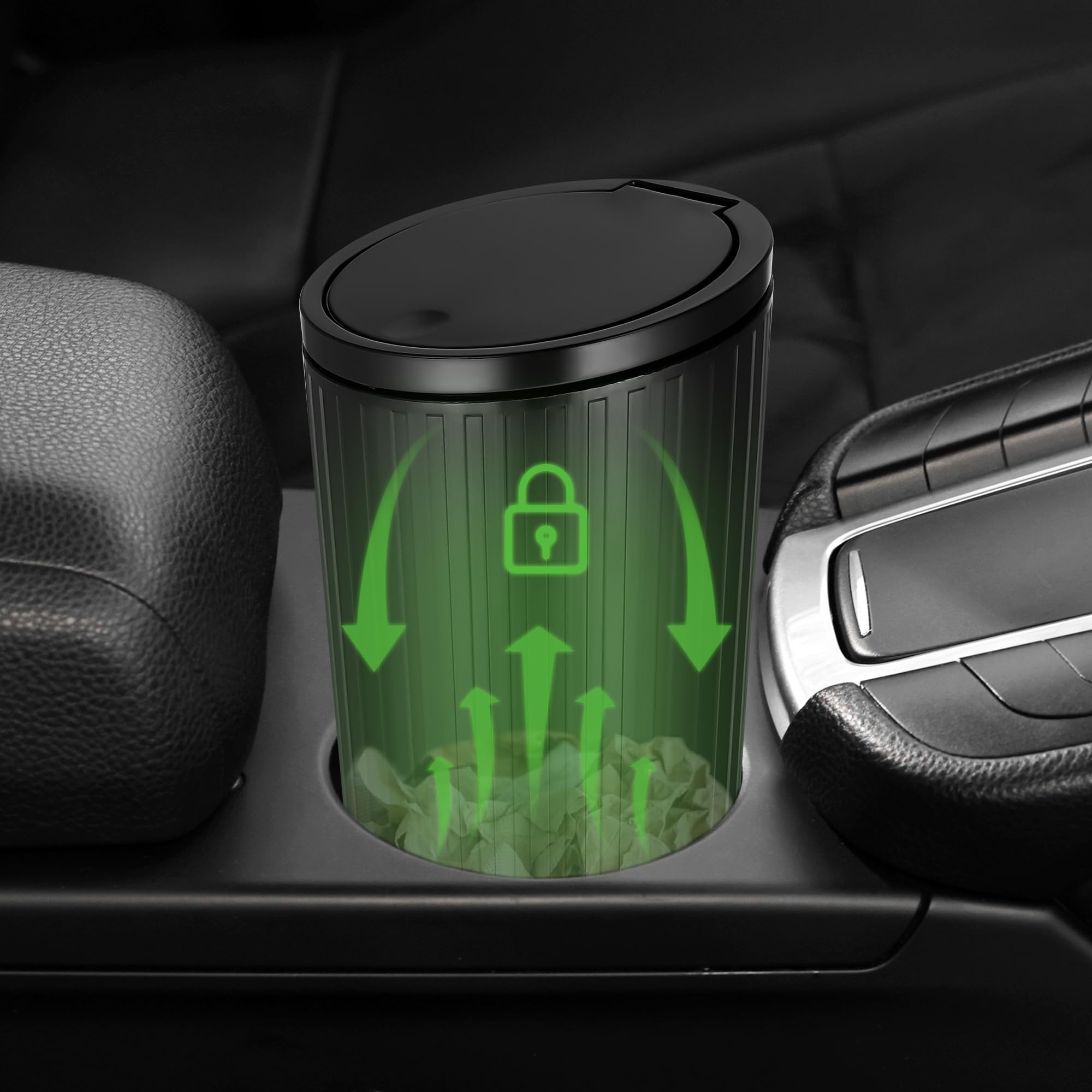 2 stuks vuilnisemmers voor in de auto met deksel, Mini-afvalemmer, met 2 rollen Vuilniszakken, waterdicht en geurvrij, wasbaar, Draagbare autovuilnisemmers voor auto, huis, keuken, kantoor (zwart