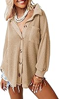 Dokotoo Women's Waffle Knit Shacket Jacket: Casual Long Sleeve Button Down Shirt, Loose Fit Boyfriend Blouse Top