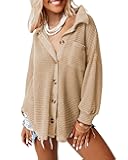 Womens Waffle Knit Shacket Jacket Casual Long Sleeve Button Down Shirts Dressy Blouses Tops
