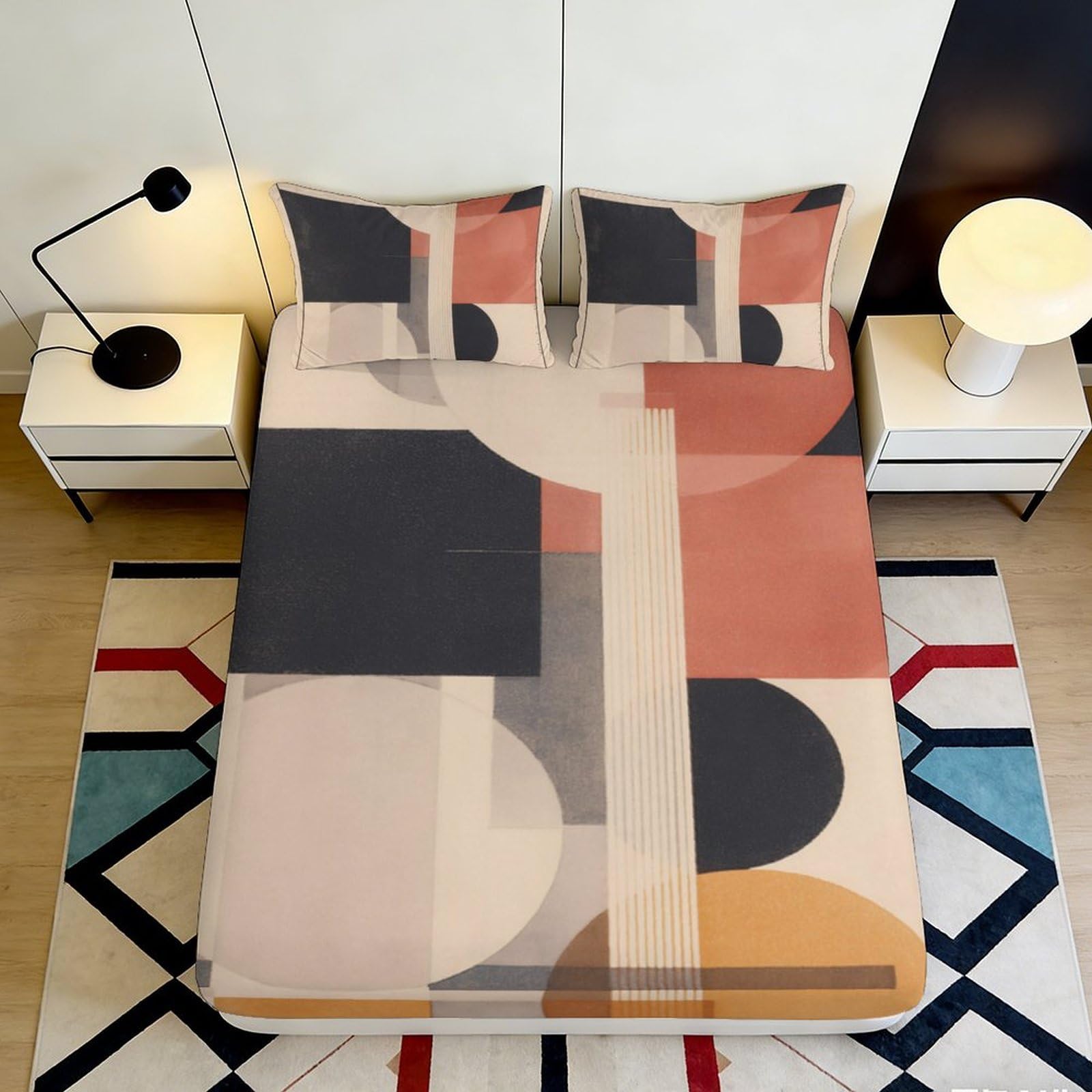 Pnayamiorkfel Style-3 3D Printed Geometric Abstract Fitted Sheet Microfiber Anti-Slip Mattress Cover Modern Art Pattern For Bedroom Guestroom Easy Care 90X200x25cm