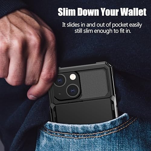 Miniatura 6 de Nvollnoe Funda para iPhone 13 Mini con tarjetero almacena 5 tarjetas Funda tipo cartera de doble capa resistente a prueba de golpes con ranura