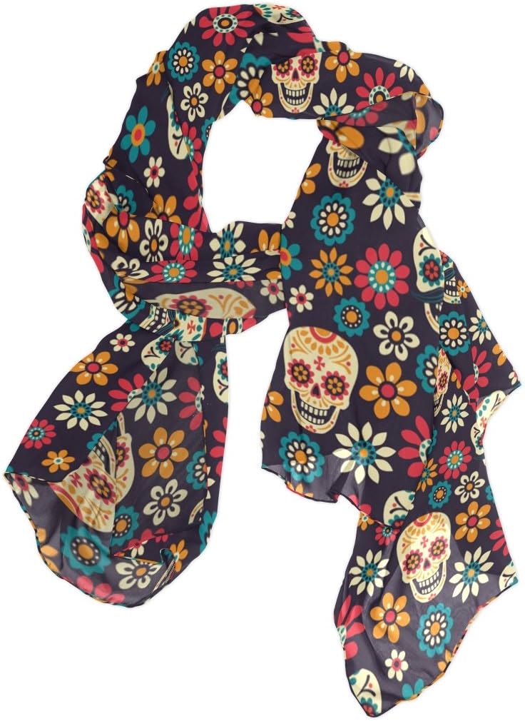Use4 Fashion Sugar Skull Floral Print Daisy Chiffon Long Scarf Shawl Wrap