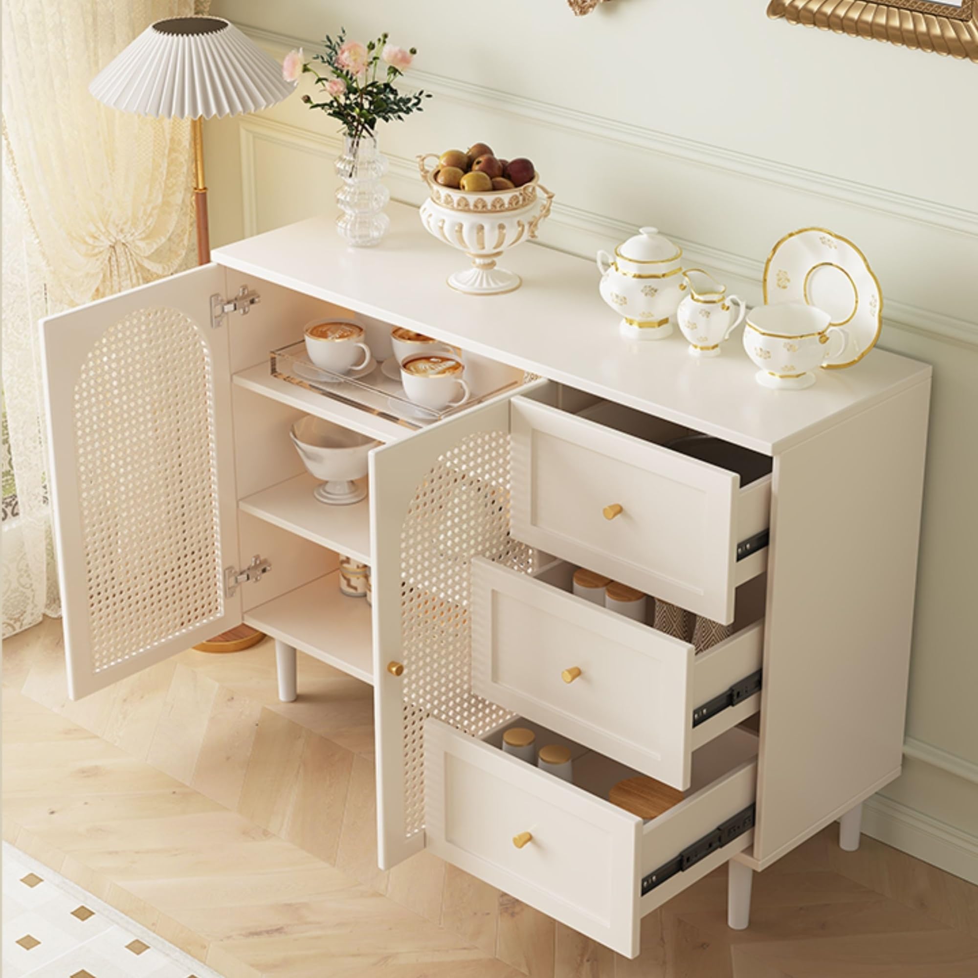 Armadio cucina Sideboard Rattan Storage Three-door Kitchen 120cm stoccaggio
