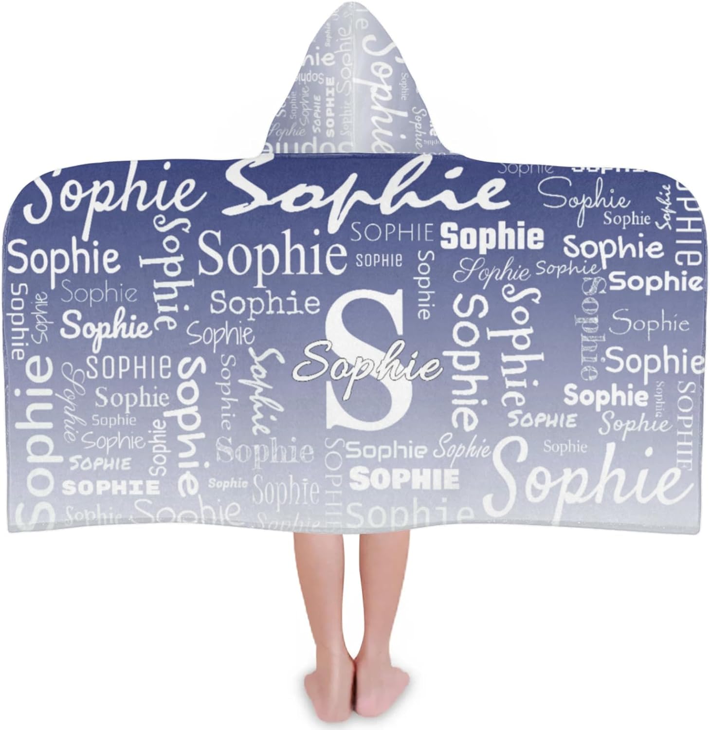 Personalized Kids Hooded Beach Towel Personalized Pool Towels with Name, Microfiber Quick Dry Custom Bath Towels with Hood, Cobalt Blue Gradient