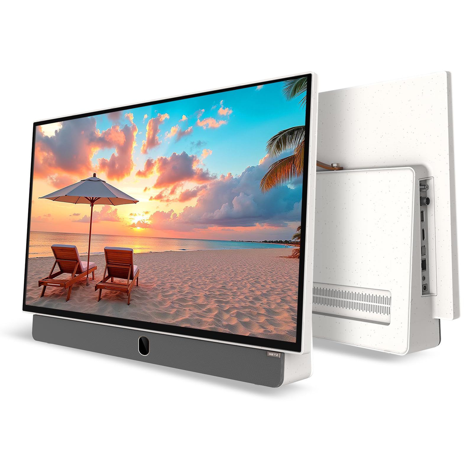 Metz TV Portable 24 Pouces (60 cm) Smart Google TV FHD avec Batterie Intégrée Poignée HDR 10 Chargeur Voiture 12V Ecran Anti-reflet Dolby Audio HDMI USB Bluetooth Wi-FI (24MPE7000 Blanc)