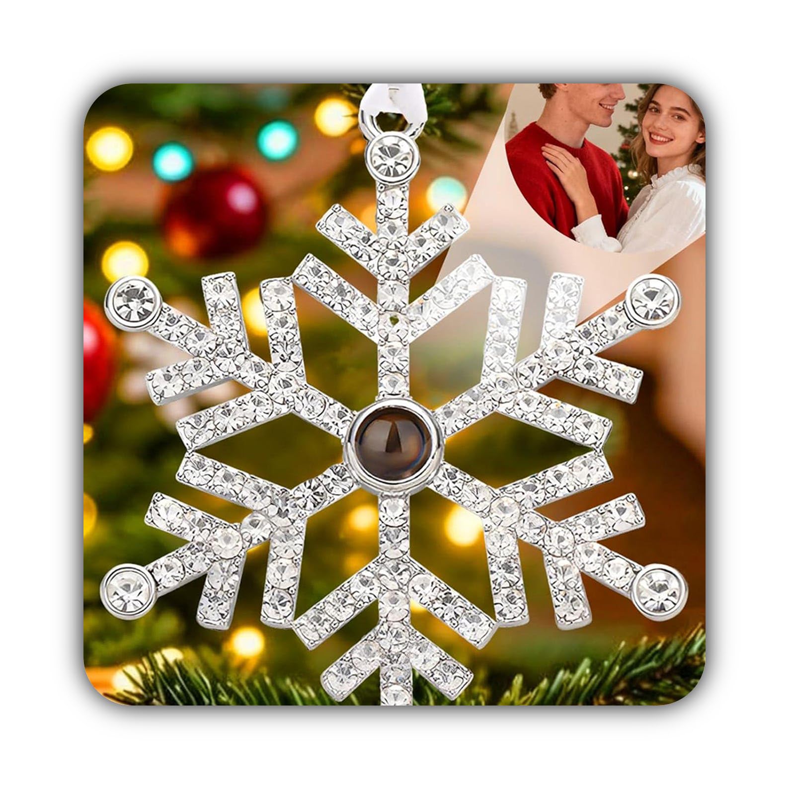 2025 personalizzato Natale ornamenti con immagine interno, fiocco di neve Projection pallina natalizia coppie
