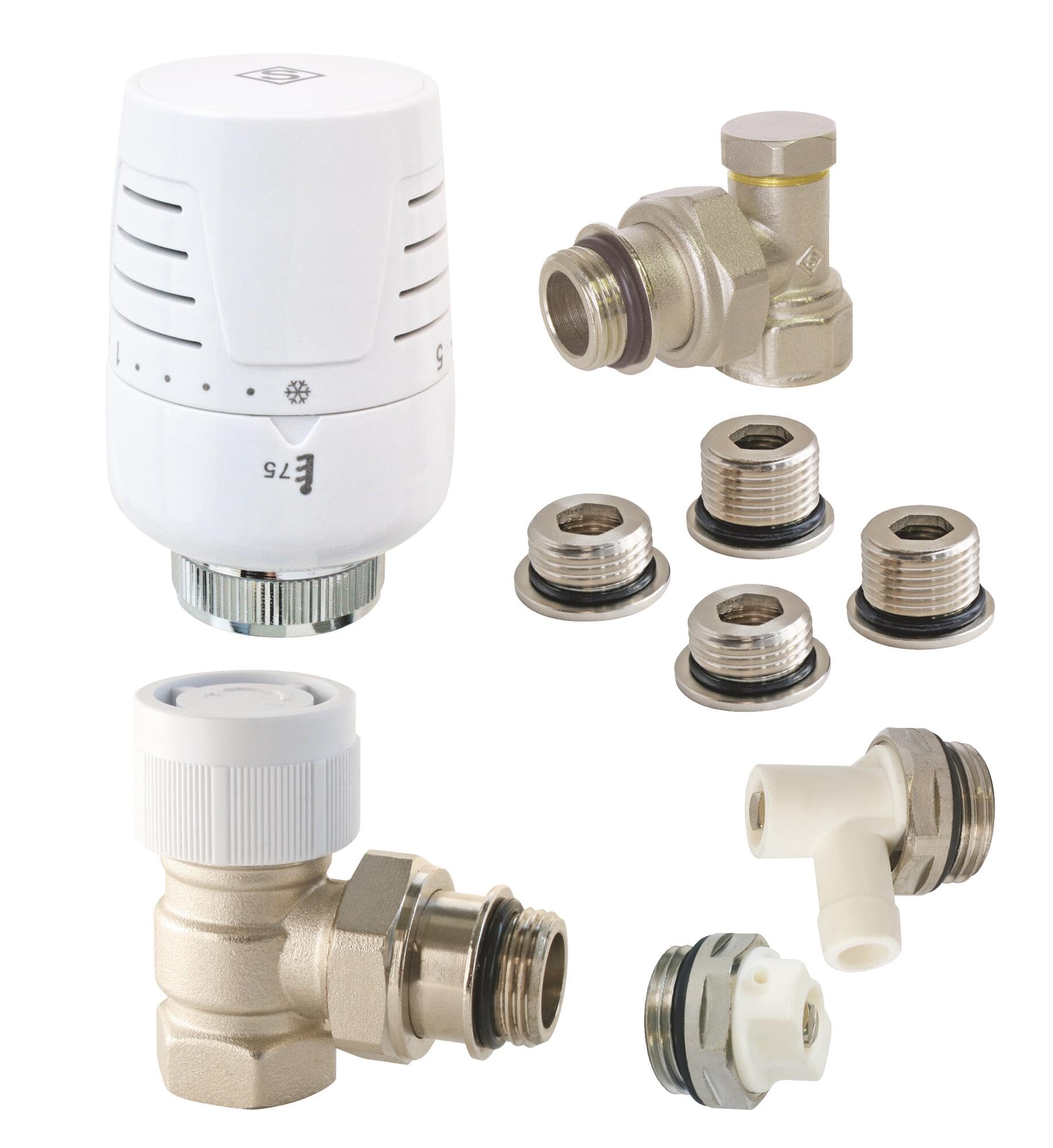 SOMATHERM FOR YOU - Kit con Cabezal Termostático T302 Soporte Universal Completo Blanco | Equipa fácilmente tu radiador con este kit completo con grifo termostático, estético y ergonómico.