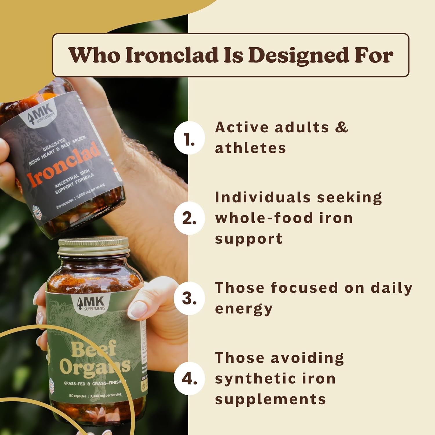 MK Supplements Ironclad – Grass Fed Beef Spleen & Bison Heart Capsules – Whole Food Heme Iron & CoQ10 – Desiccated Organ Supplement - Image 8