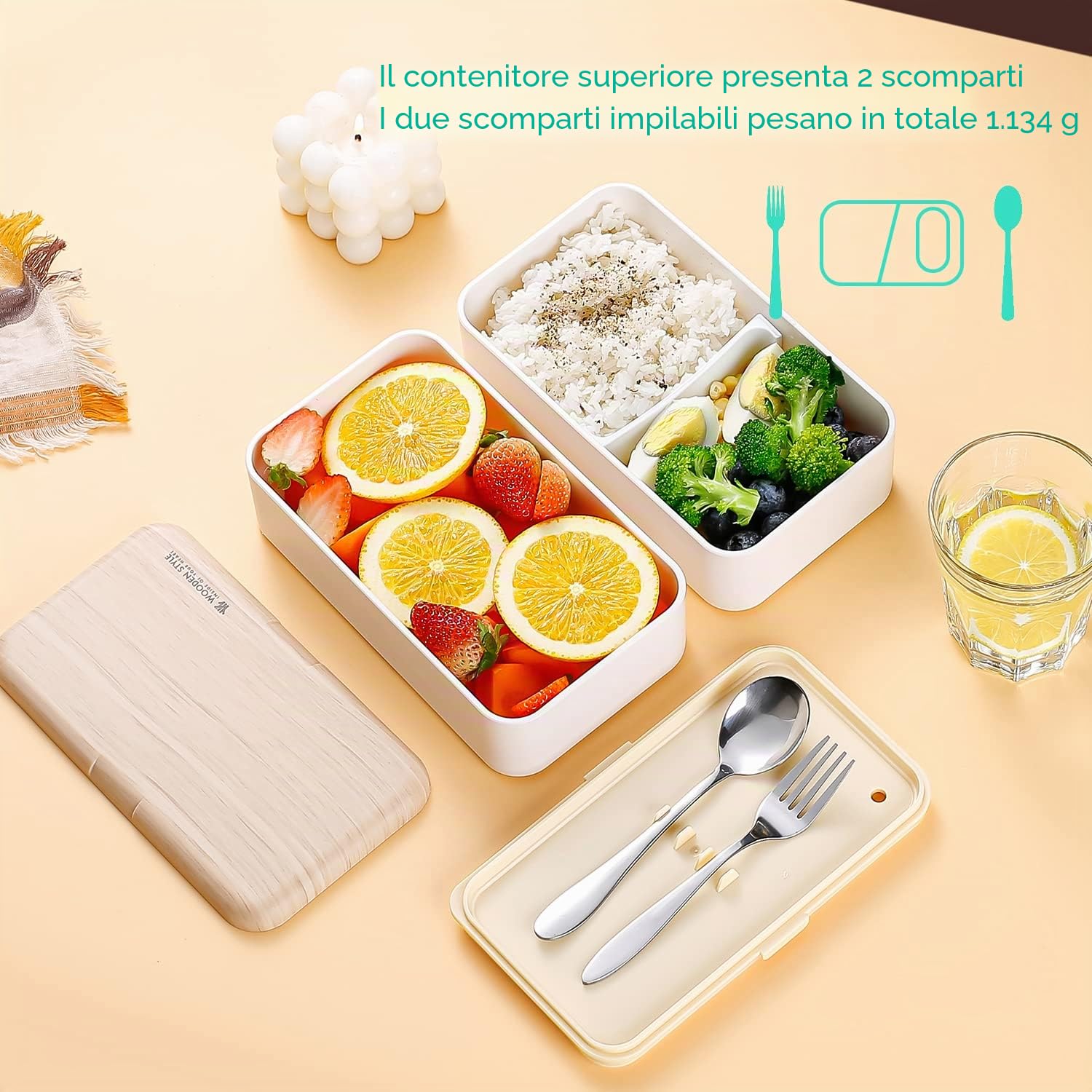 Binoster Lunchbox portapranzo Scatole bento box contenitore originale divisore bundle stile giapponese con cucchiaio e forchetta in acciaio inox(Rosa)