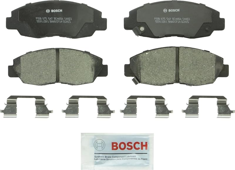 Pastilhas de freio dianteiras Bosch QuietCast Ceramic BC465A para Acura EL e Honda Civic – Jogo para 1 eixo