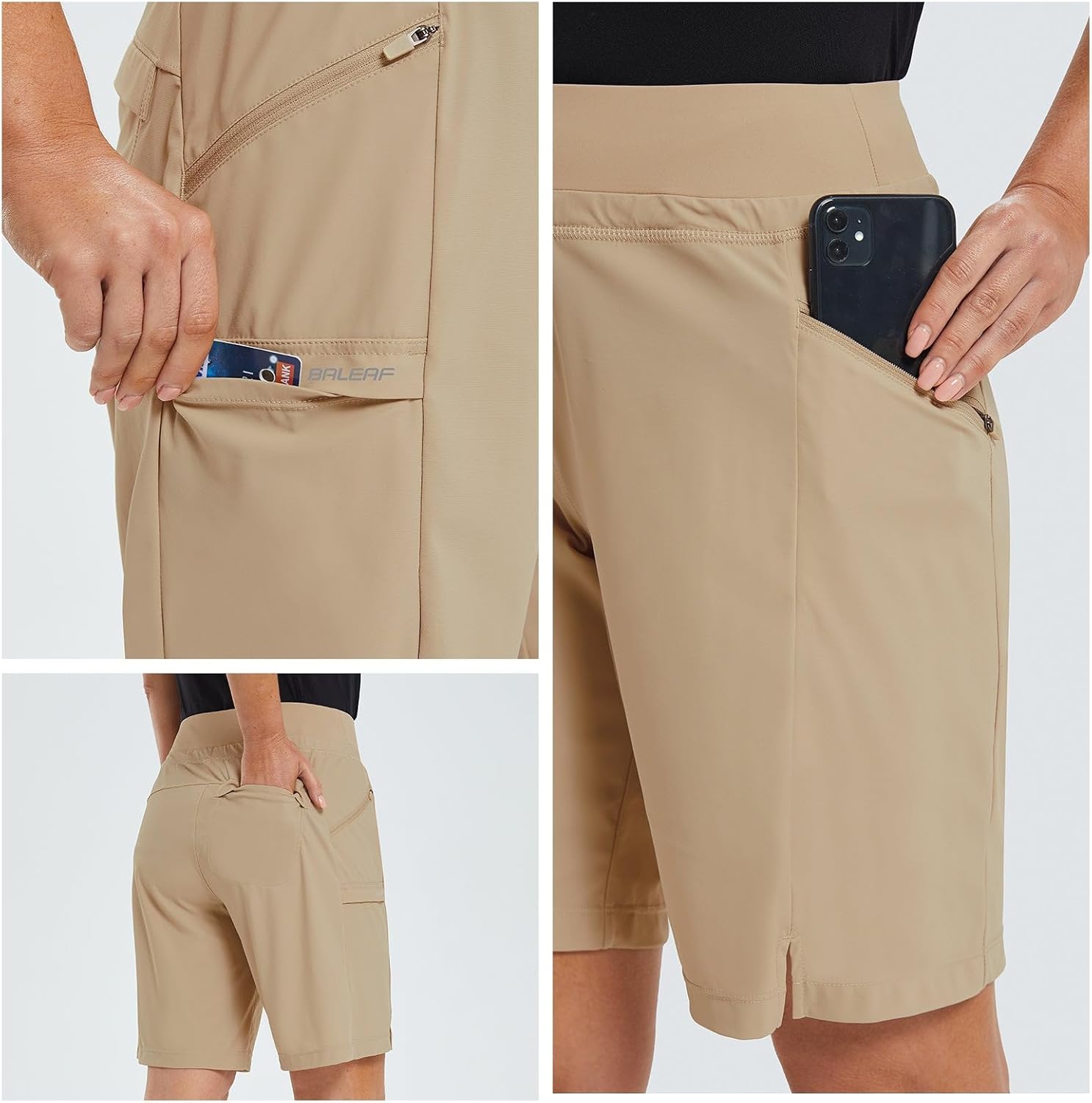 baleaf Women's Hiking Long Shorts 9"/11" Quick Dry Hiking Bermuda Cargo for Curvy Lightweight Knee Length Shorts Pockets - Image 3