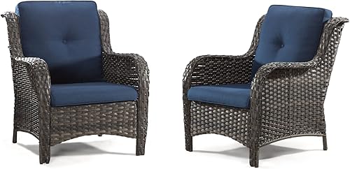 Miniatura 61 de Juego de 2 sillas de patio giratorias de 360 grados para exteriores y mesa auxiliar a juego – 3 sillas deslizantes de mimbre para patio con cojines