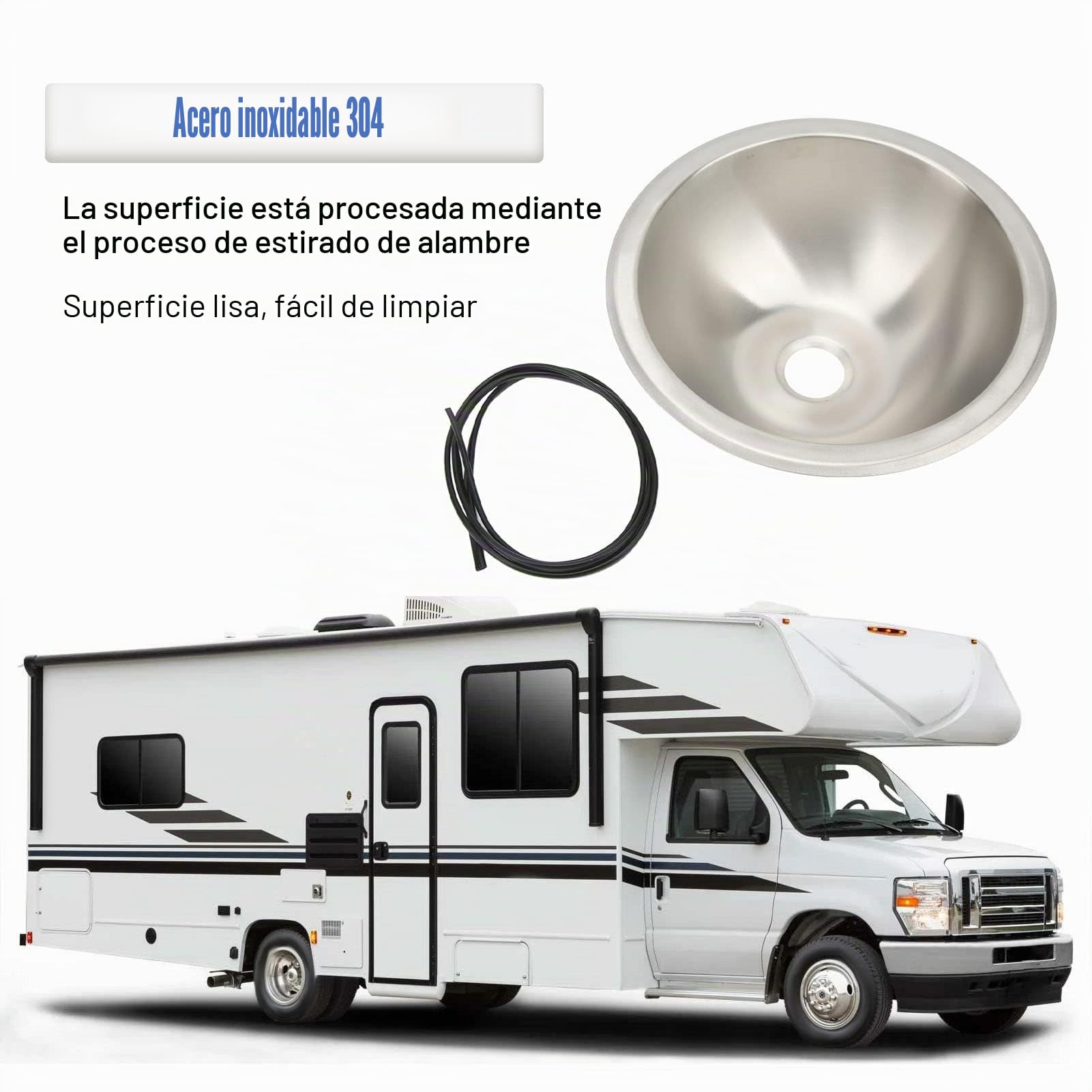 Fregadero de Cocina Redondo de Acero Inoxidable 9.25in para RV, Fregadero de Una Cubeta