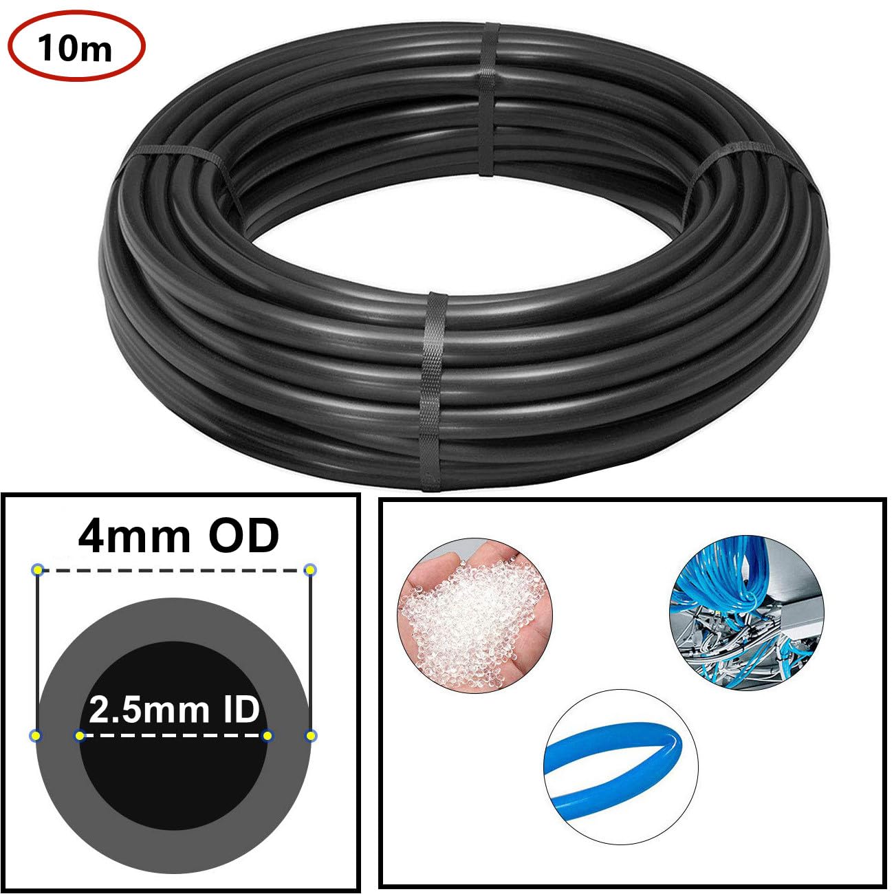 Kit Tuyau Pneumatique PU 10m + 14 Raccords - 4mm Diamètre - Pour Système Air Comprimé Et Freinage