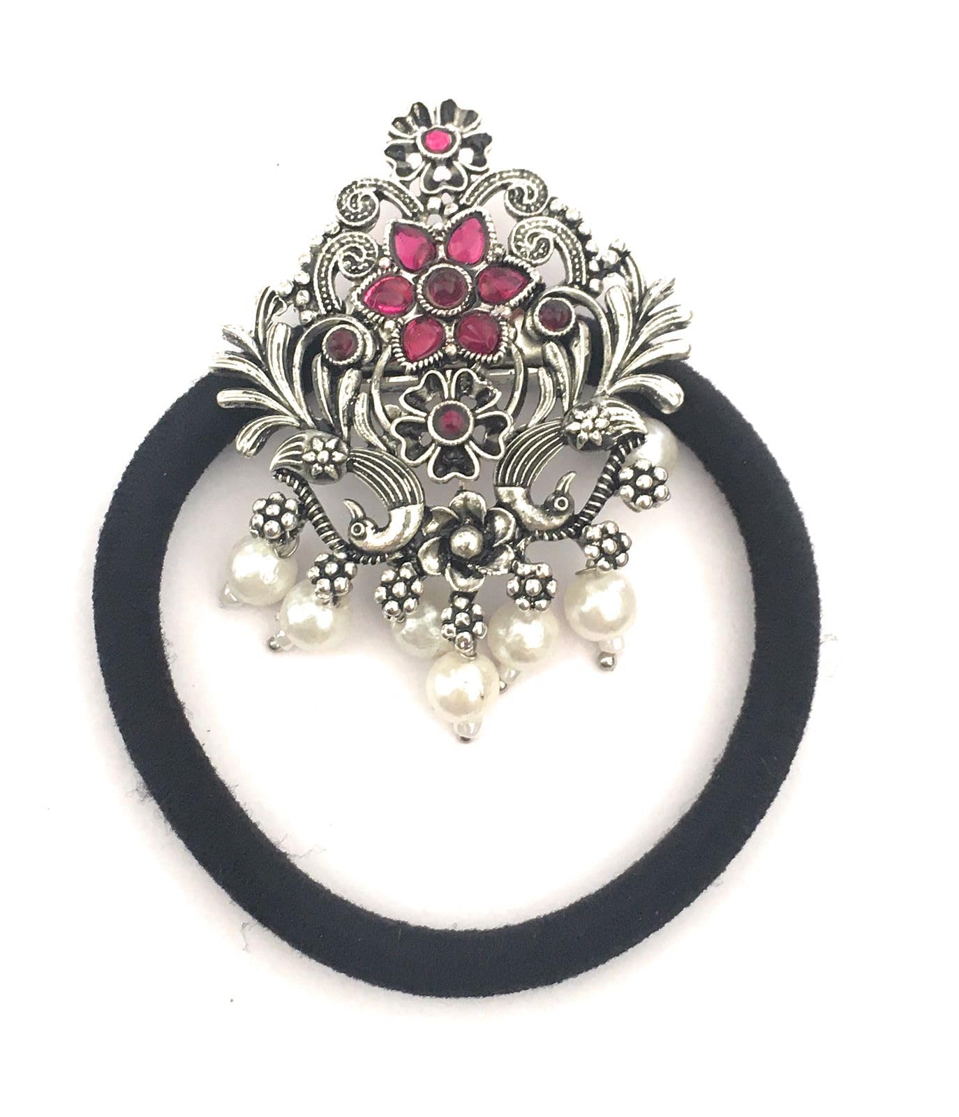 hair bands for women and girls black colour hair rubber bands with oxidised silver color decoration (pack of 1) hair ties stones ponytail holders latest center clips for children (B0D66F67D7) Amazon Price History, Amazon Price Tracker