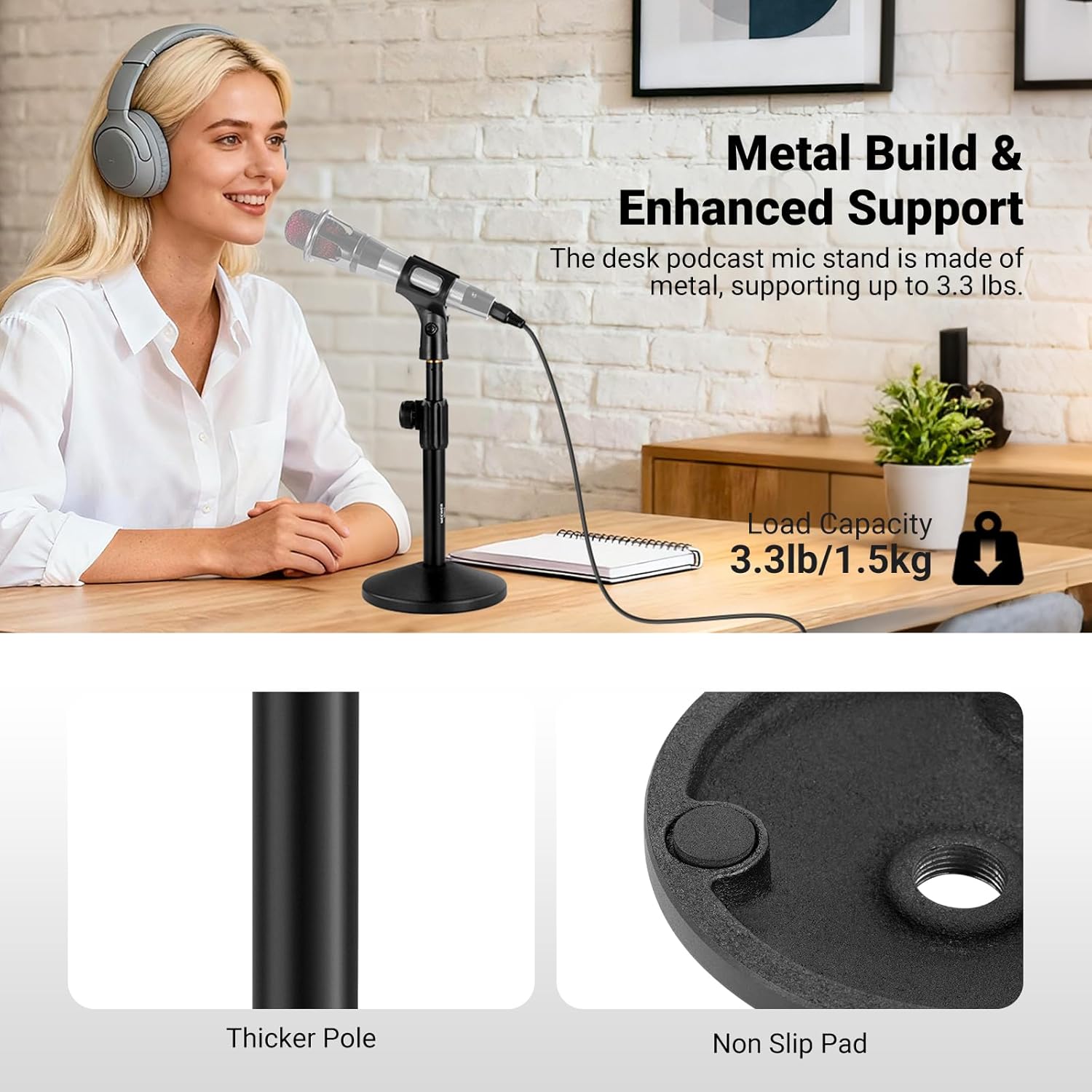 NEEWER Desk Microphone Stand, Adjustable Table Top Mic Holder Mount with Clip and 3/8" to 5/8" Adapter Compatible with Blue Yeti Snowball HyperX QuadCast SoloCast Shure, Max Load 3.3 lbs, MS015
