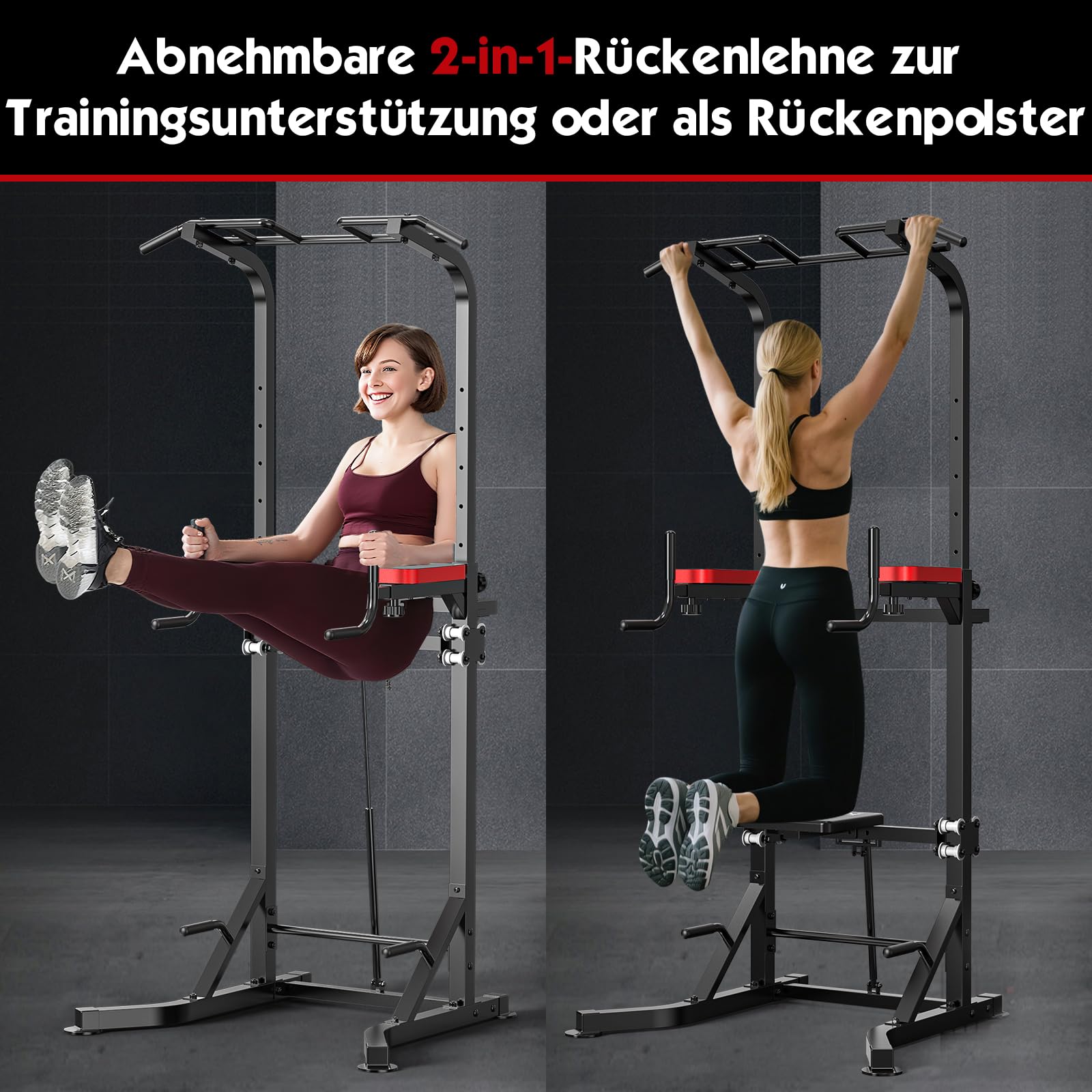 Power Tower mit Klimmzugstange freistehend – höhenverstellbare Dip Station (160–220 cm) mit Rückenstütze & Hydraulik – Erwachsene & Jugendliche Kraftstation für Zuhause