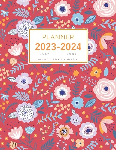 Planner July 2023-2024 June 8.5 x 11 Large Notebook Organizer with Hourly Time Slots  Cute Pastel Floral Design Red