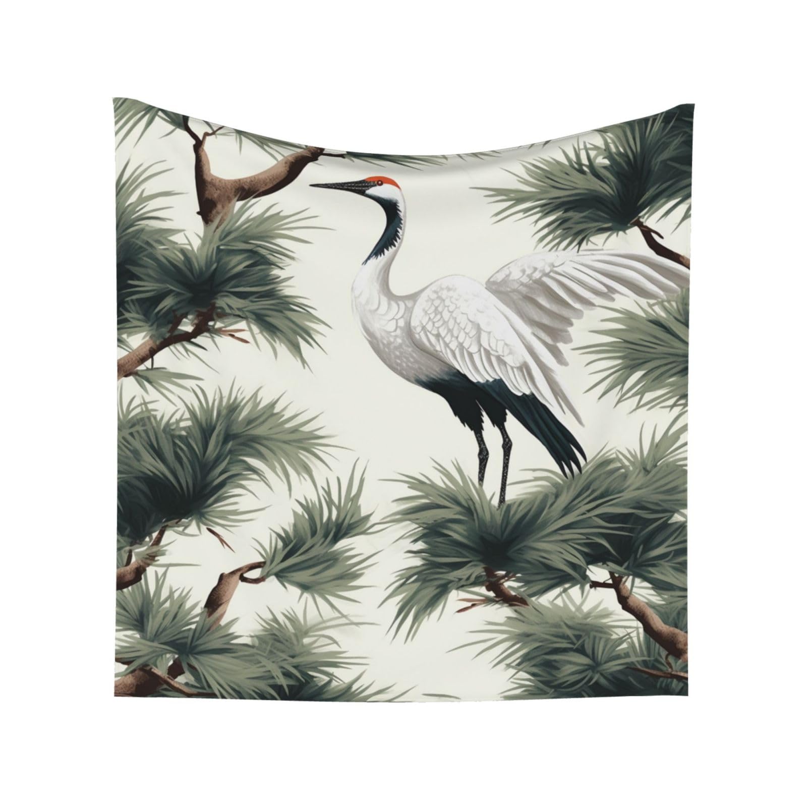 YKLJG Japanese Bird & Pine Printed Tapestry Wall Hanging 150x150 CM Wall Tapestry Wall Art Decorations for Living Room Bedroom