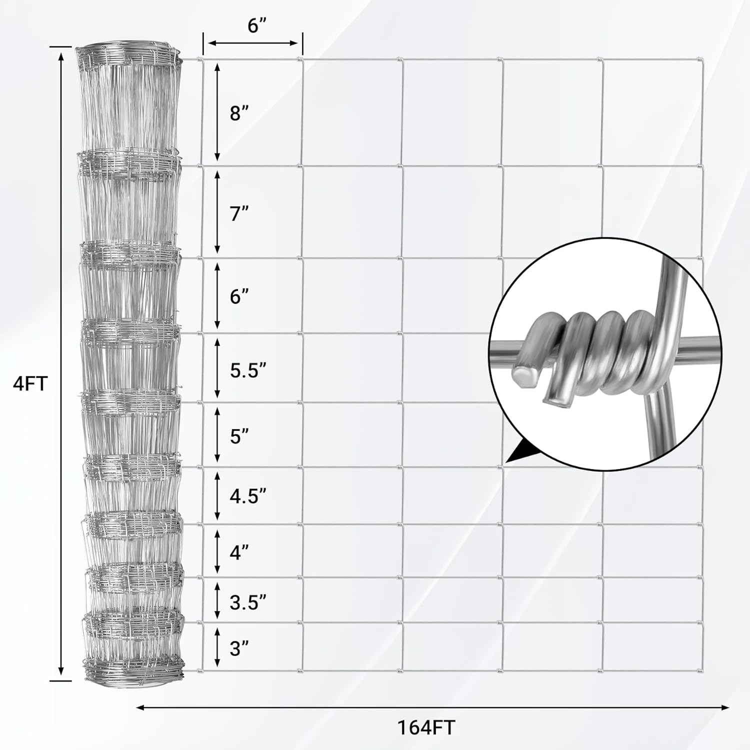 Farm Fence 4FT x 164FT, Livestock Fence, Goat Fence, Galvanized Cattle Fence, Heavy Zinc Coating Wire Fencing, Hog Wire Fencing Perfect for Pest Control, Livestock & Animals Protection