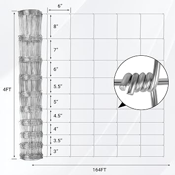 Farm Fence 4FT x 164FT, Galvanized Cattle Fence | Heavy Zinc Coating Wire Fencing, 14GA Livestock Fence, Goat Fence, Hog Wire Fencing Perfect for Livestock, Animals Protection