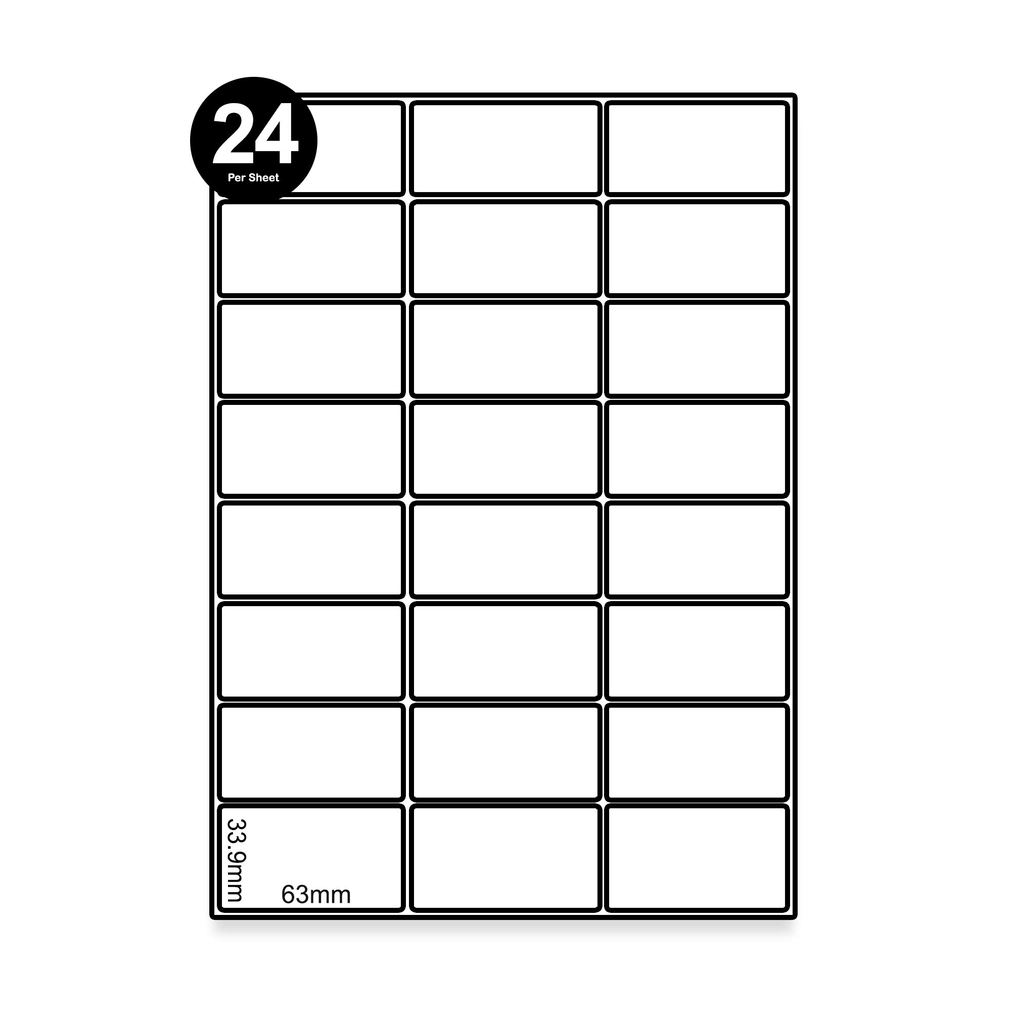 Packwith® 24 Per A4 Sheet (63mm x 33.9mm) Multi-Purpose Label Sticky Labels Pack of 500 Sheets (12000 Labels) Self-Adhesive Sticky Back Label #SAL-500-24 — image 1