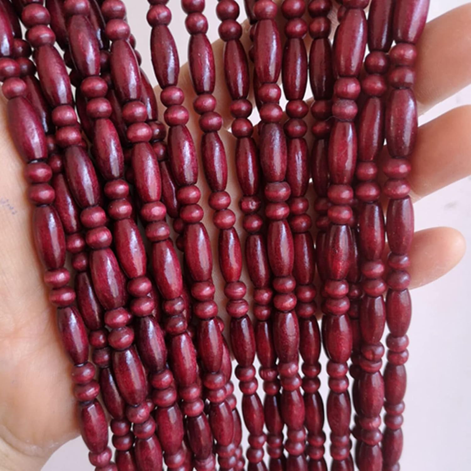 Rideaux de perles en bois naturel pour porte et séparation de pièce (31 brins, 60x180cm)