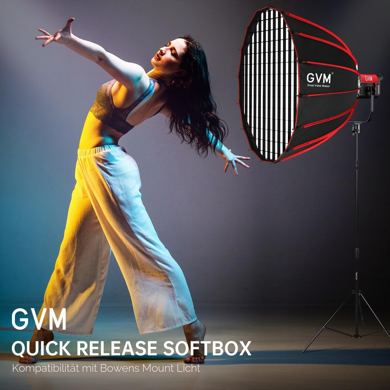 GVM Softbox Parabolic Soft Light Bowens Mount, 36 Zoll / 90 cm, parabolische Softbox mit Schnellverschluss und Wabengitter, kompatibel mit Anderen Bowens-Halterungen für die Aufnahme