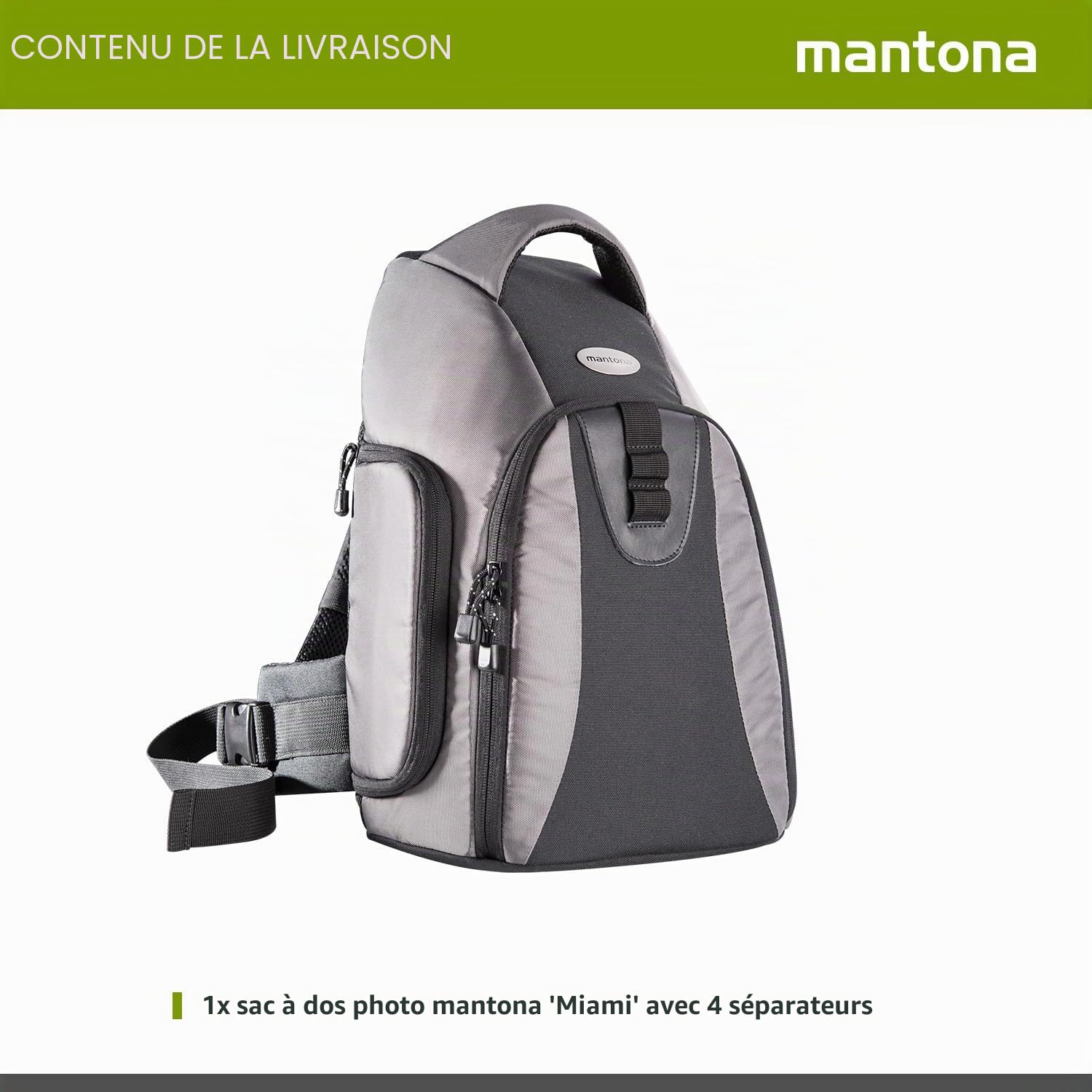Mantona Sac à dos pour caméra DSLR Miami (accès rapide pour DSLR avec objectif monté, place pour plus d'objectifs ou accessoires, système de transport à sangle)