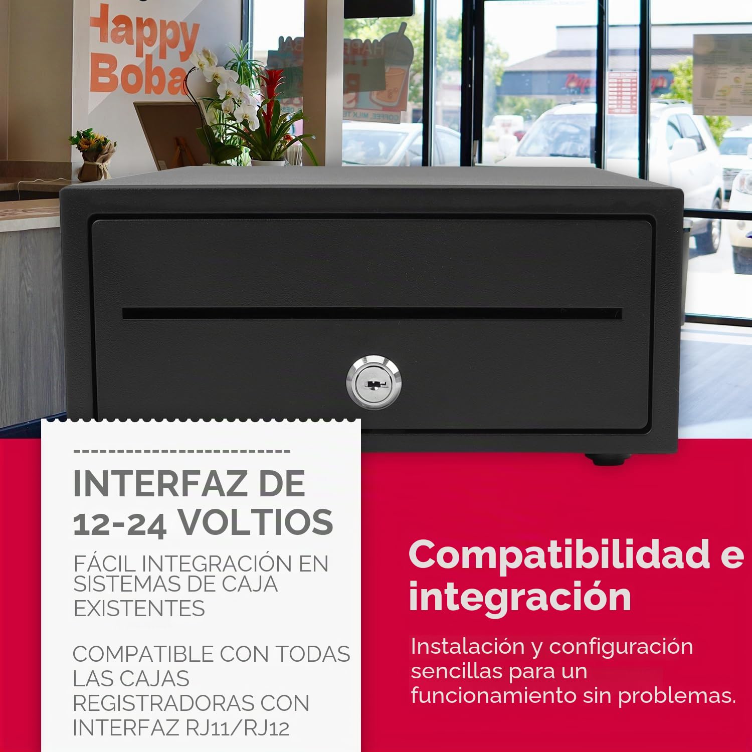 OLYMPIA Mini 208 Cajón de efectivo de metal completo | Base para caja registradora | Cajón con 6 monedas y 3 compartimentos para billetes | Conector RJ12 y cerradura