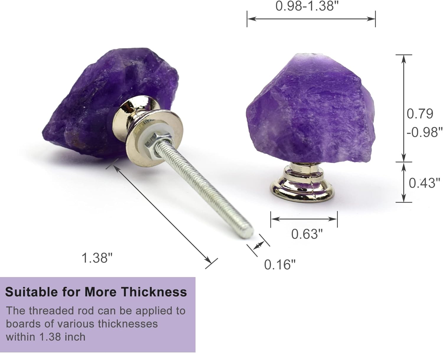 Malimali Natural Amethyst Knobs for Cabinets and Drawers Set of 4, Purple Dresser Knobs and Pulls for Bifold Doors, Cupboard, Wardrobe, Kitchen, Bathroom