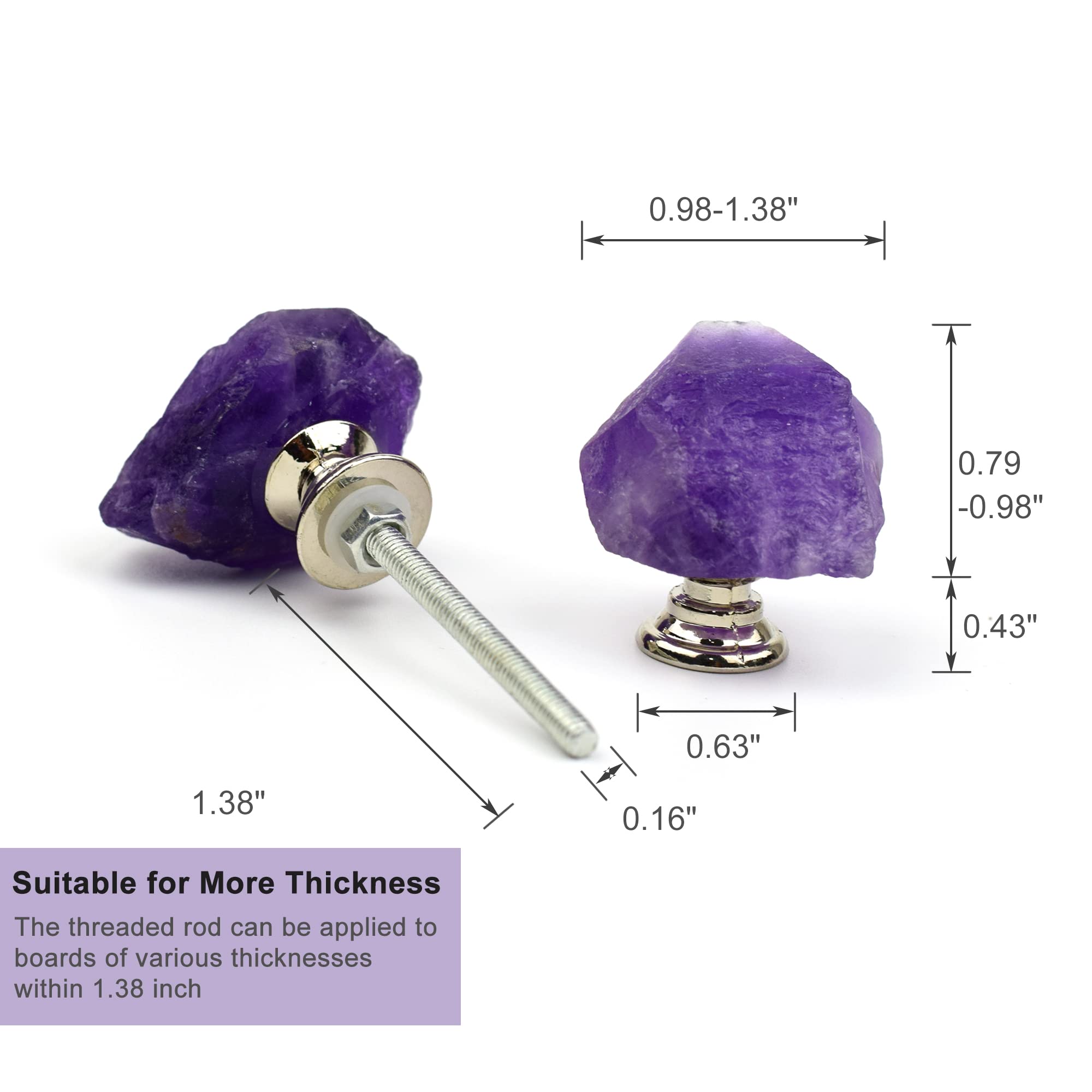 Malimali Pomos de gabinete de amatista natural, morado, juego de 4