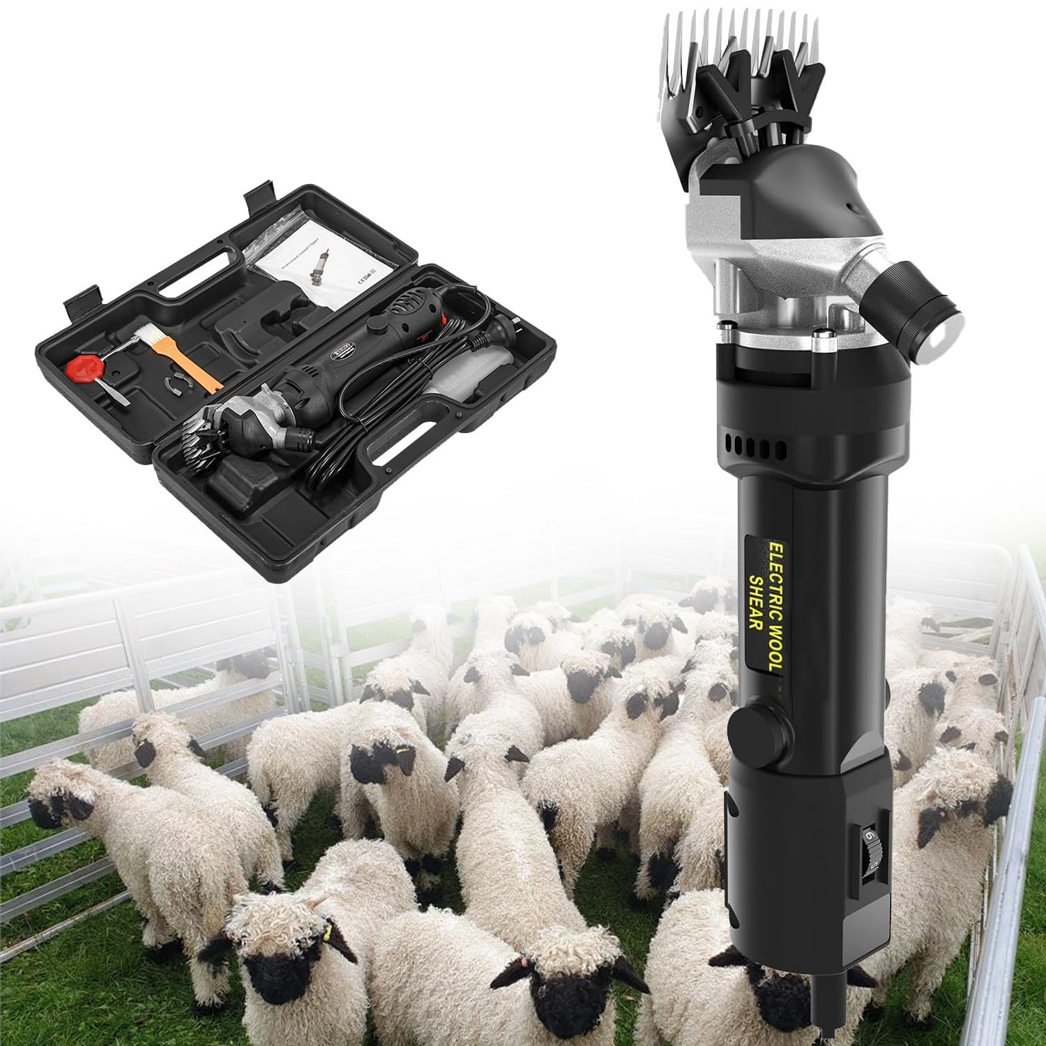 CelyToe Electric Sheep Shears & Livestock Clippers, Detachable Structure, 6 Speed Levels, Fast Smooth Cutting, Safe for Grooming Yaks, Angora Rabbits and Other Long-Hair Animals Black-220v