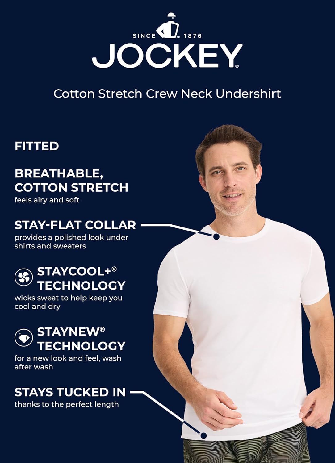Jockey Men's Undershirt Cotton Stretch Crew Neck Undershirt - 3 Pack - Image 5