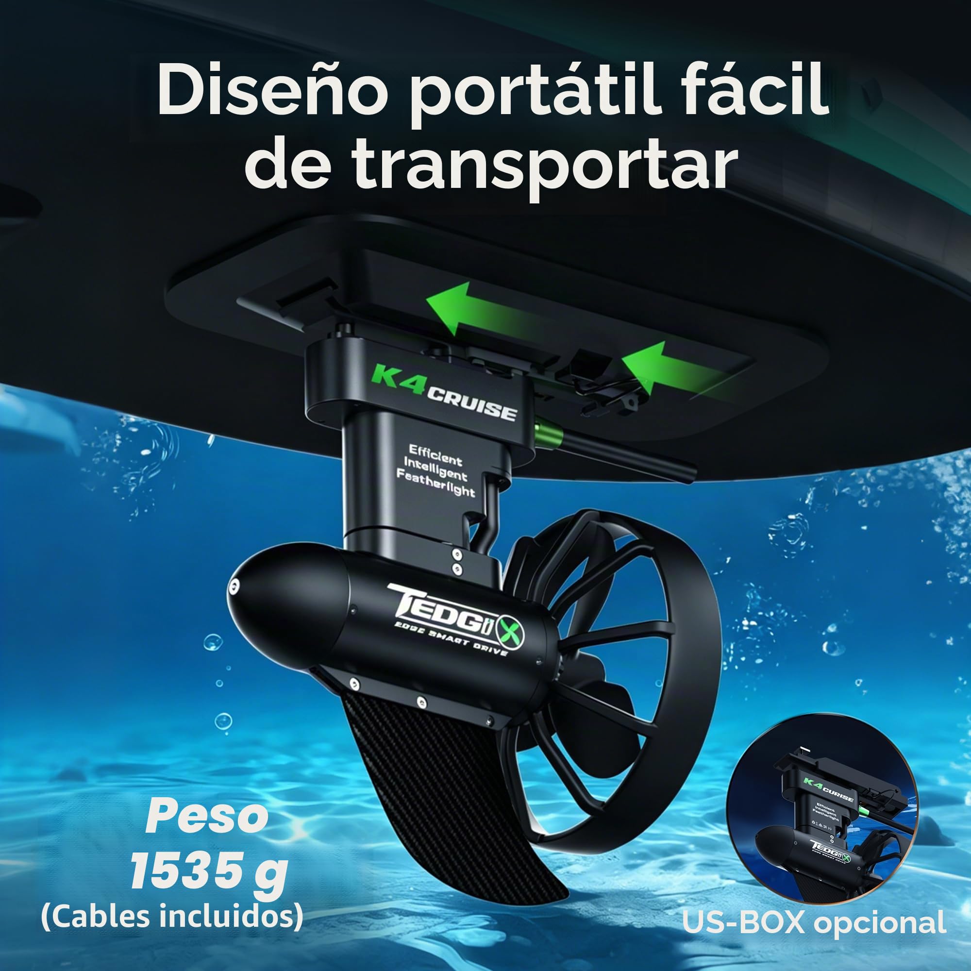 Tedgix K4C Motor para SUP & Kayak, 400 W sin escobillas, propulsión submarina con batería B8 y mando a distancia con control de crucero, aleta eléctrica para Stand Up Paddle, aleta Boost para canoa