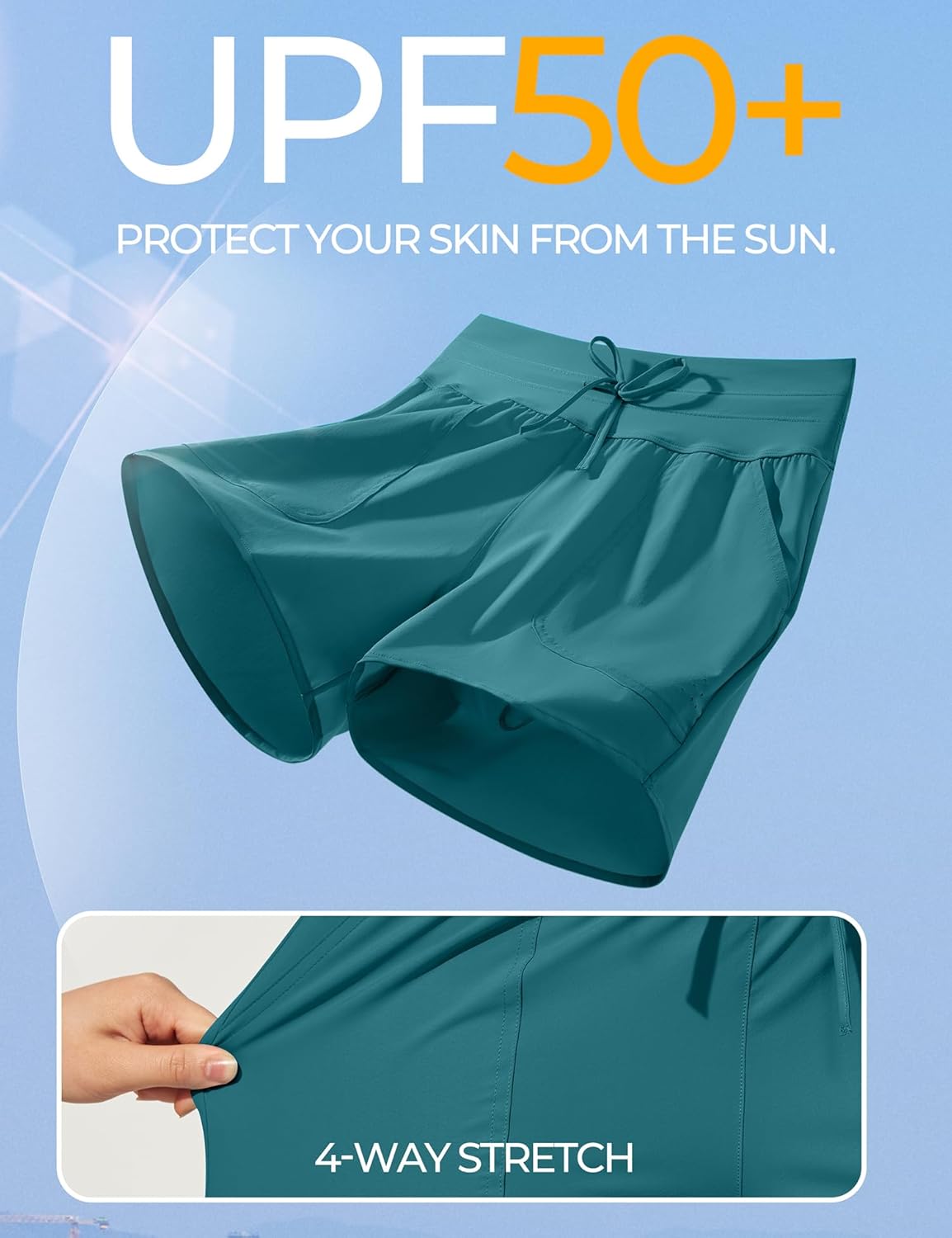 IUGA Womens 5" Swim Board Shorts Stretchy High Waisted Beach Shorts for Women Quick Dry UPF 50+ Swimsuit Bottoms with Liner - Image 3