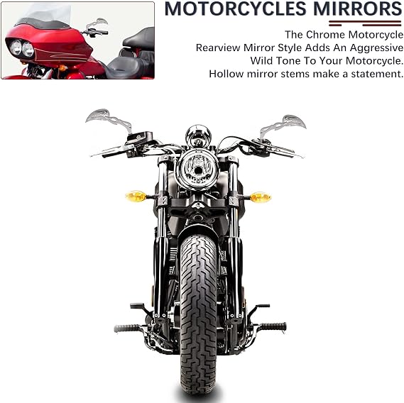 DREAMIZER Motorcycle Mirrors Teardrop Flame Chrome Compatible with Sportster XL 883 1200 48 72 Softial Street Dyna Bob Street Glide Road King Night Train,Chrome#