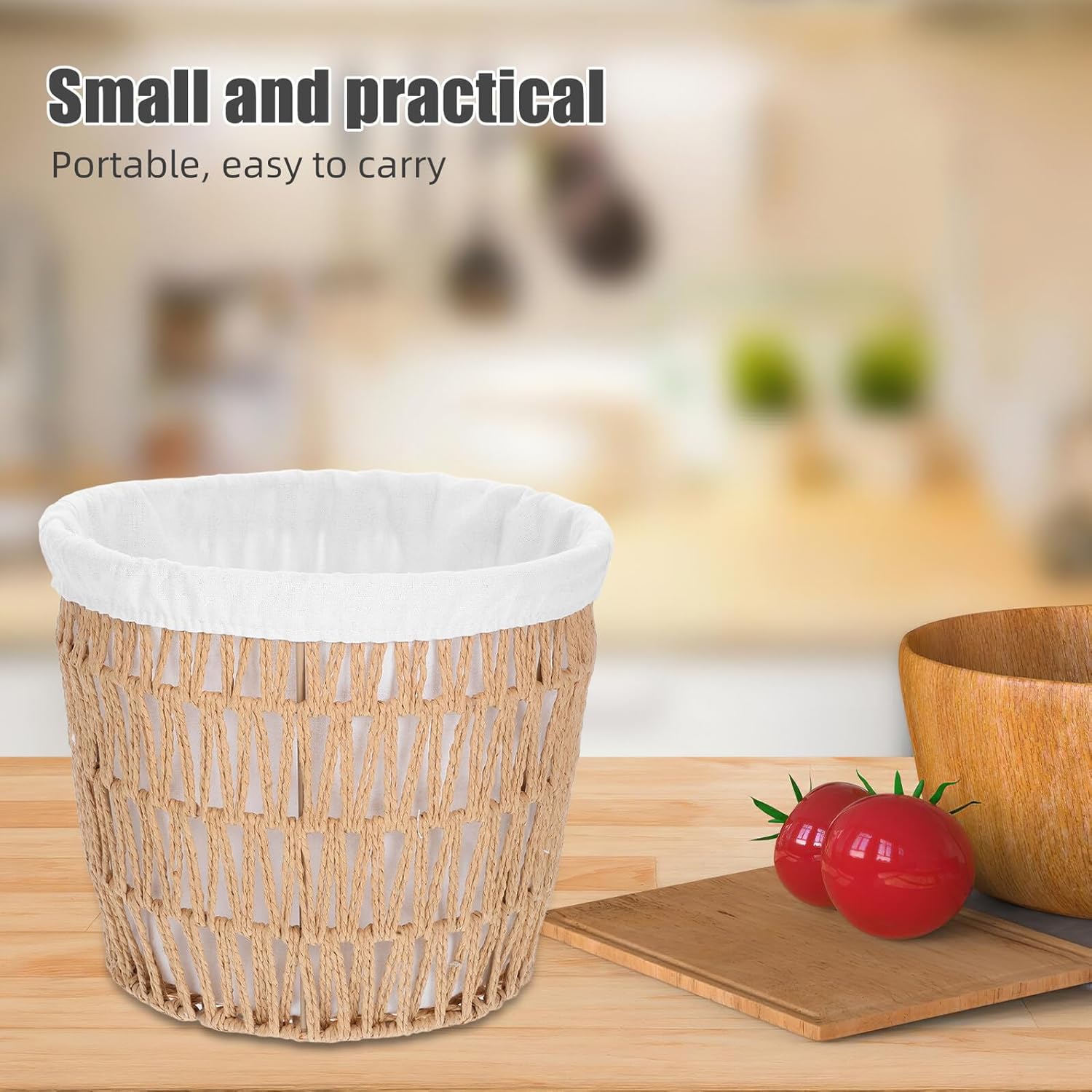 jojofuny Wicker Bread Basket with Cotton Liner, Small Handmade Woven Kitchen Serving Basket for Bread, Fruit, Snacks Storage and Decorative Home Picnic Organizer