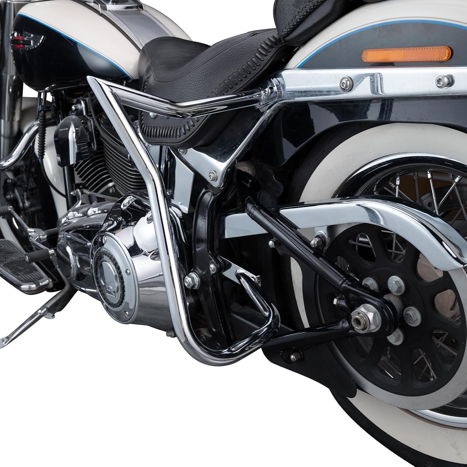 Mofun Rear Crash Bar Saddlebag Guards Engine Guard Compatible with Harley Softail Deluxe FLSTN 2005-2017, Chrome