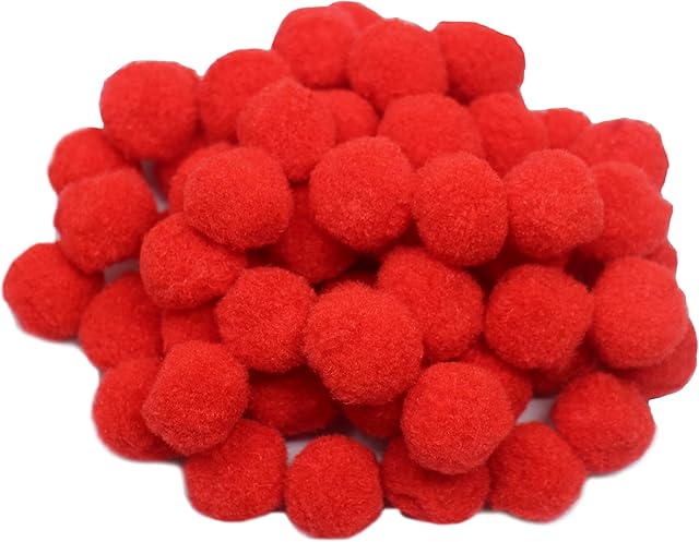 Kids B Crafty 50 Red Pompoms Craft Supplies 17mm Each Pom Pom, Red Pom Poms Craft - Festive