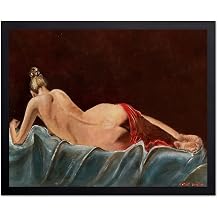 Monem Art Reclining Female Figure Painting Print - Classic Figurative Fine Art Poster - Wall Decor for Living Room, Bedroom or Office - 16x20 Black Framed Wall Art by Robert Thirtle