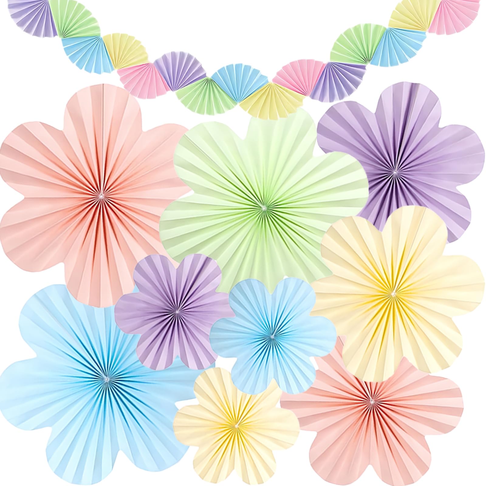 Torytoe 10 Stück Papier Fächer Dekoration, Papier Blumen mit Papierfächer Girlande, Hanging Girlande Blumen Papierfächer für Hochzeit Geburtstag Tea Party Tischdeko Classroom Baby Shower Fasching Deko