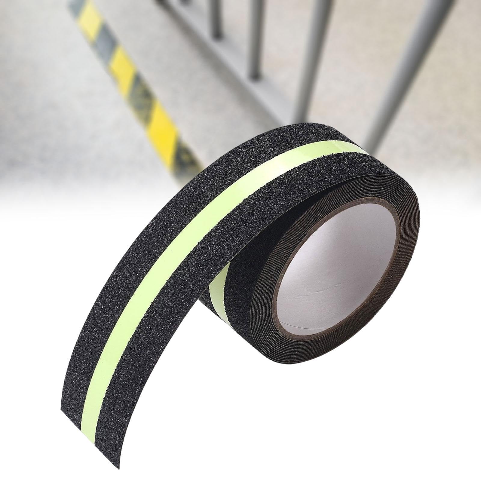 Qianly Cinta Antideslizante Que en La Oscuridad, Cinta de Advertencia de, Adhesivos para Escaleras Interiores O Exteriores, de PET, Negro, 20 M