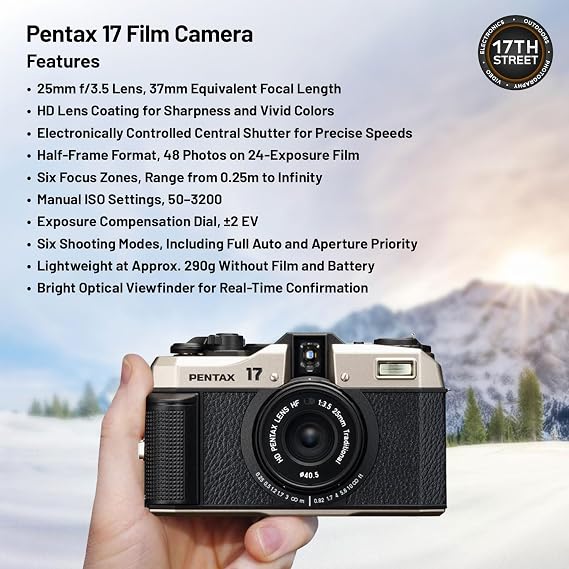 Pentax 17 Half-Frame Compact Film Camera with Kodak Gold 200 Roll Film Kit