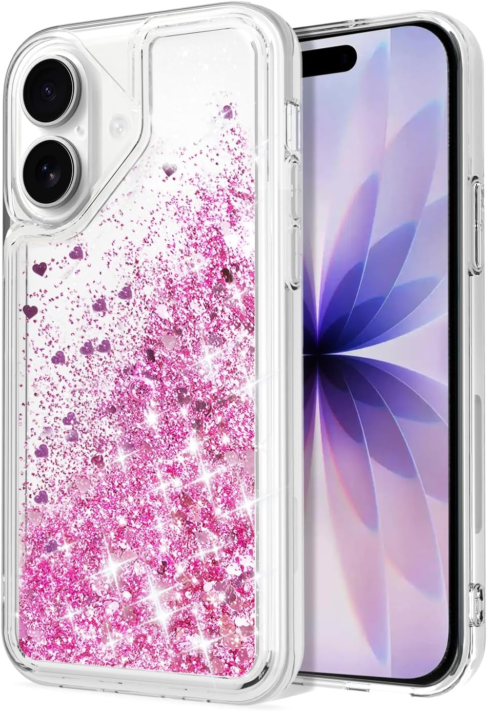 for iPhone 17 Case, Clear Design Bling Flowing Liquid Floating Sparkle Colorful Glitter Waterfall TPU Protective Phone Case 6.3", Rose Gold