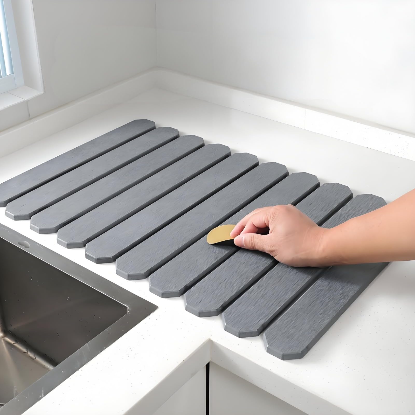 Schnell trocknende Steinmatte für die Küche – saugfähiges, wiederverwendbares Abtropfpad, faltbare Abtropfmatte, perfekter Arbeitsplattenschutz für effiziente Küche und Geschirrtrocknung