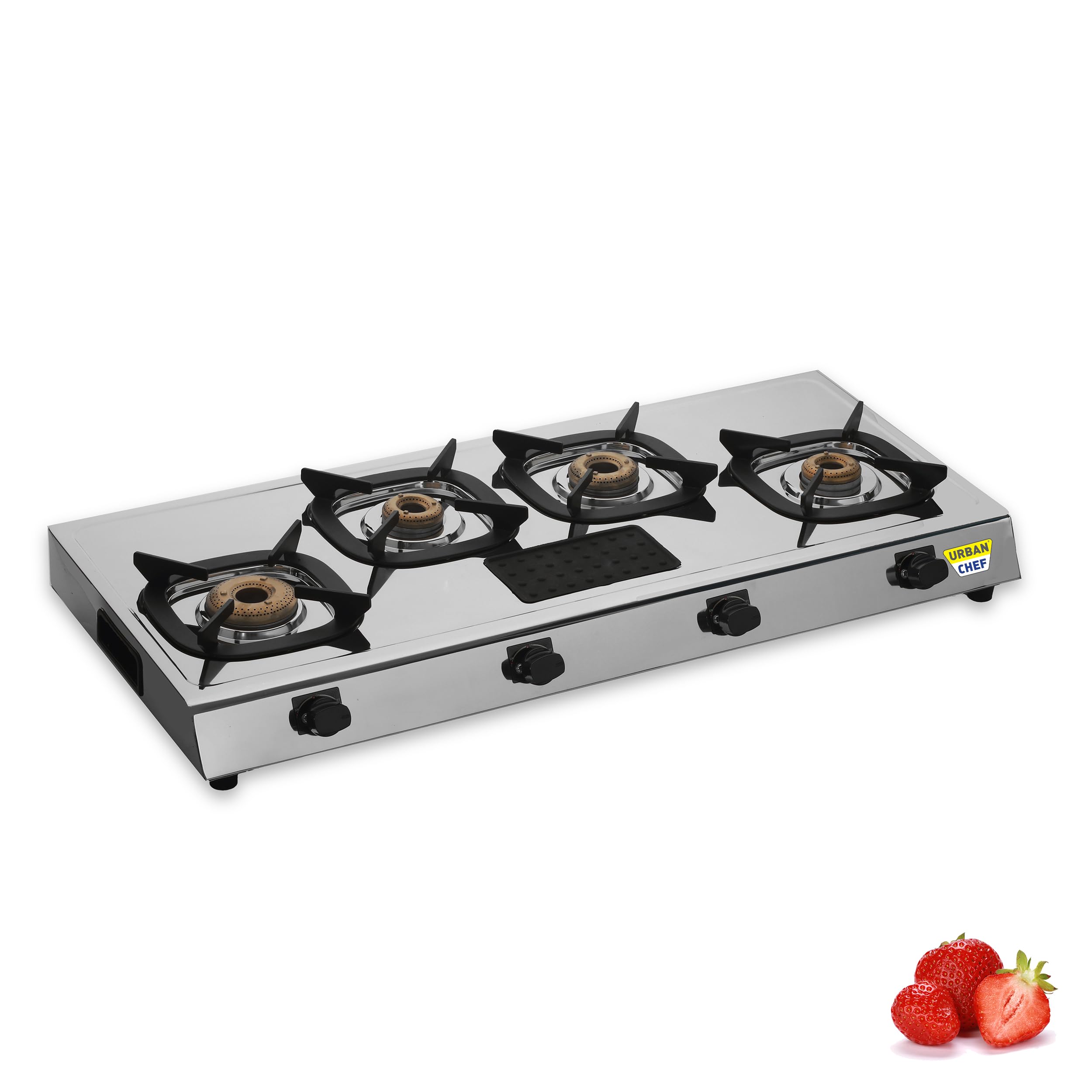 URBAN CHEF Gas Stove 4 Burners | ISI Certified | Stove 4 Burner, 4 Burner Gas Stove, Gas Chulha, Manual Ignition, LPG & PNG Compatible - Quardo' Silicon (Stainless Steel)-image-38