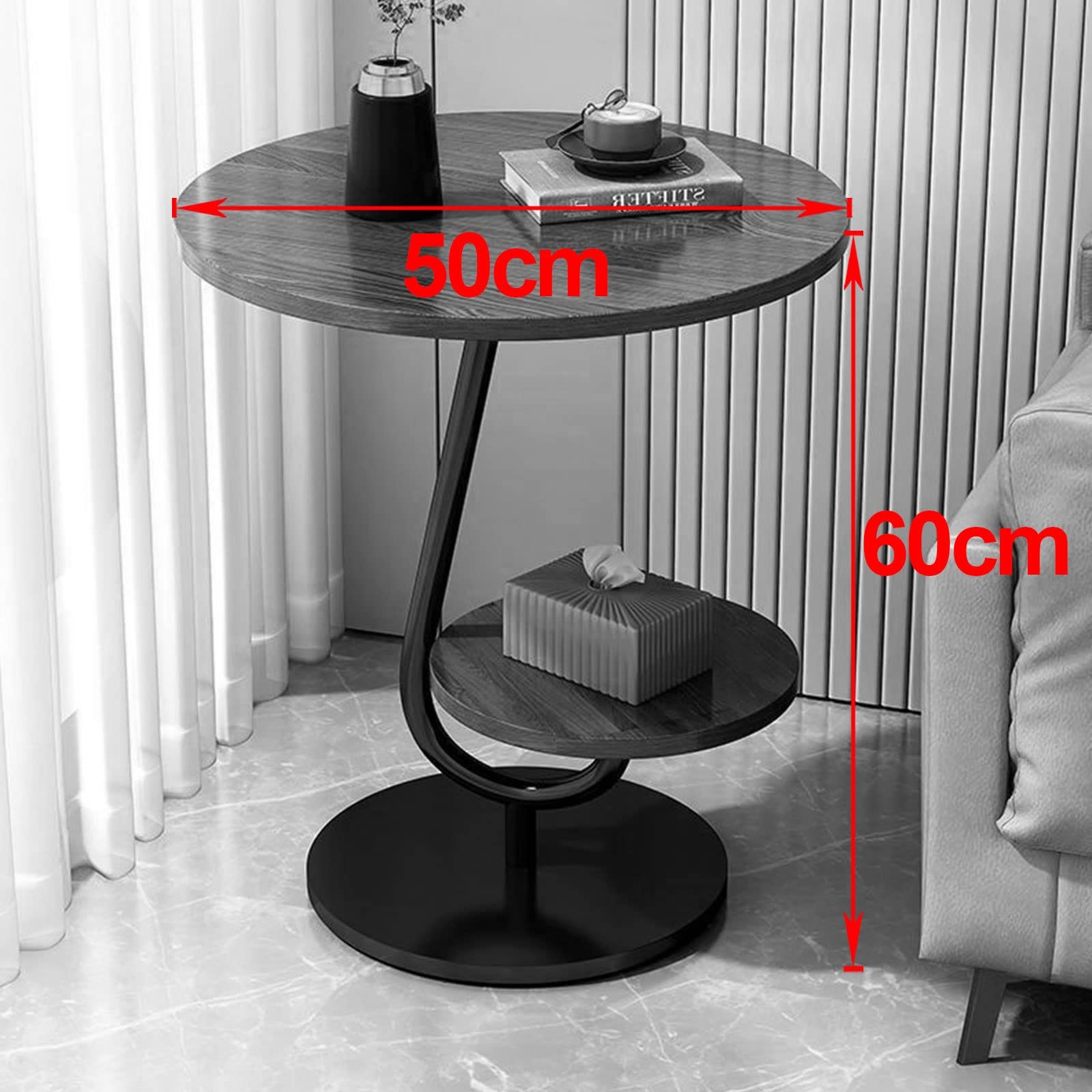 Tavolino Rotondo Moderno - Legno Ciliegio, Diametro 50cm, Per Interni Ed Esterni - Foto 5
