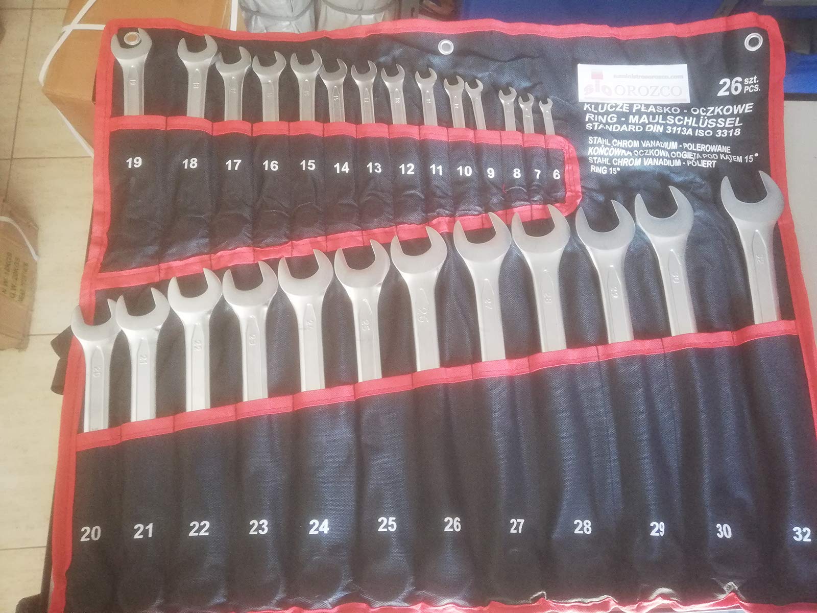 SIO Juego de Llaves Combinadas 6-32 mm 26 Piezas – Llaves Fijas y Estrella Cr-V Acero Cromo Vanadio Profesional – Set Completo Mecánica Automoción Taller con Bolsa Transporte - Set Herramientas Taller